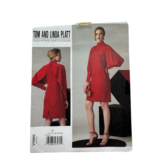 VOGUE Tom Linda Platt Fitted Draped Dress Pattern V1565 E5 14-16-18-20-22 Uncut - Picture 1 of 4
